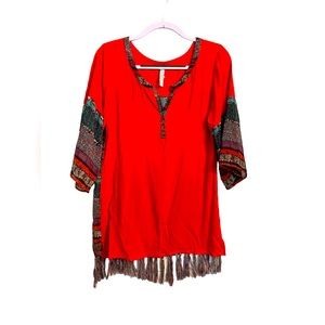 MARIARERRO TUNIC - Red with sheer multicolored back - GUC